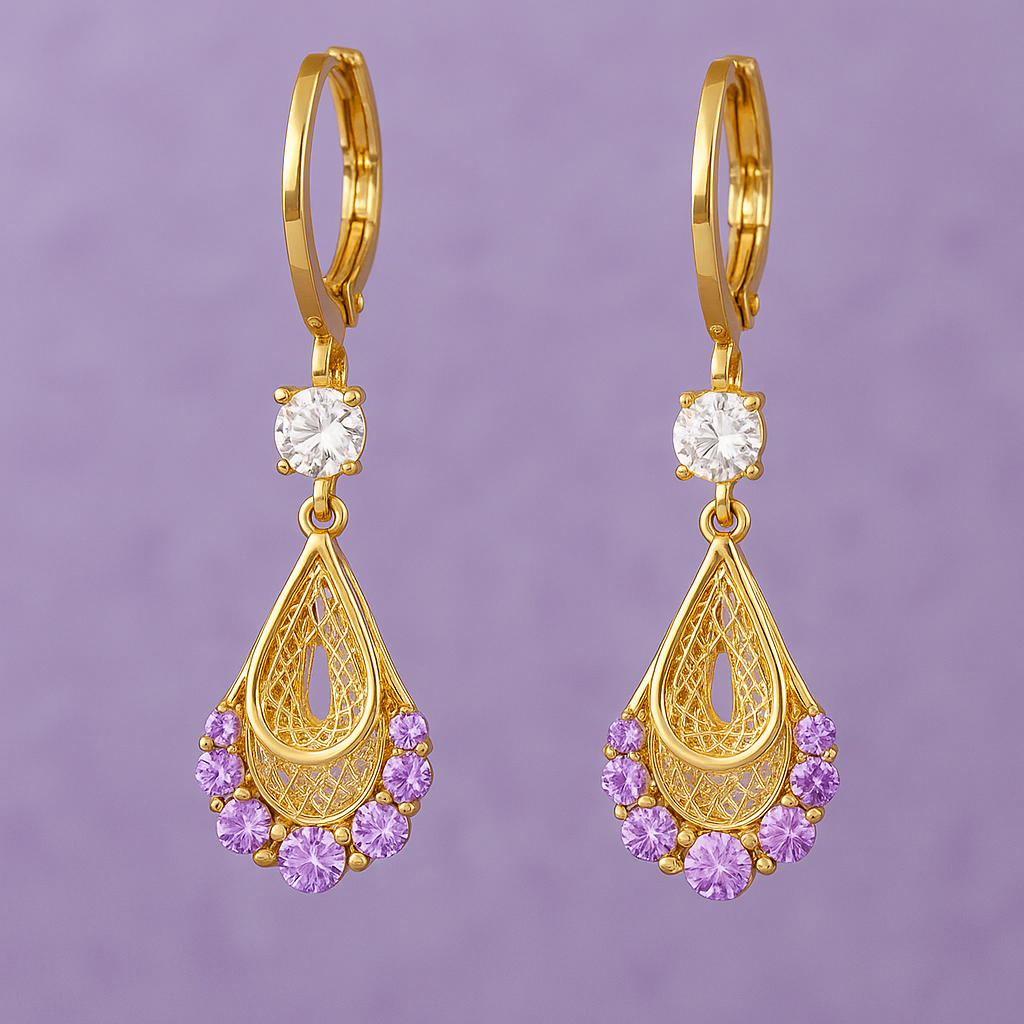 💜 Aretes Gotas de Lujo Violeta ✨ Plata 925 💎