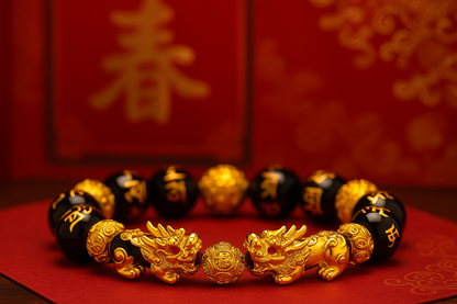 🧧 Pulsera Feng shui de piedras obsidianas ORIGINAL 🐉