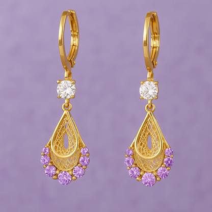 💜 Aretes Gotas de Lujo Violeta ✨ Plata 925 💎
