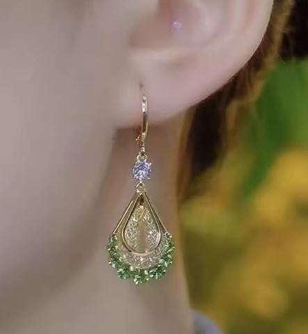 💚 Aretes de Gota Verde✨ Plata 925 💎