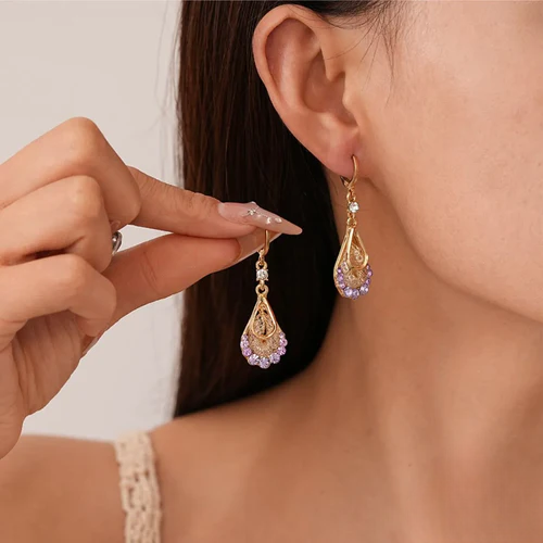 💜 Aretes Gotas de Lujo Violeta ✨ Plata 925 💎